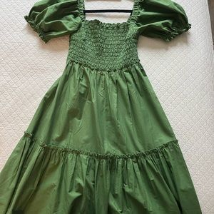 Abercrombie & Fitch Smocked Bodice Linen Blend Midi Dress